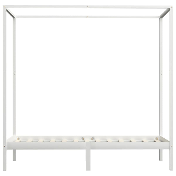 vidaXL Canopy Bed Frame White Solid Pine Wood 100 x 200 cm