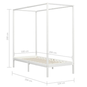 vidaXL Canopy Bed Frame White Solid Pine Wood 100 x 200 cm