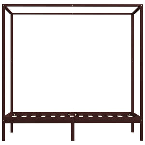 vidaXL Four-poster Bed Frame Dark Brown Solid Pine Wood 90 x 200 cm