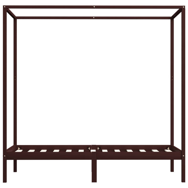 vidaXL Four-poster Bed Frame Dark Brown Solid Pine Wood 90 x 200 cm