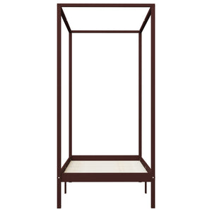 vidaXL Four-poster Bed Frame Dark Brown Solid Pine Wood 90 x 200 cm