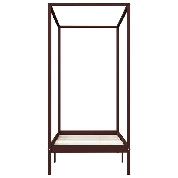 vidaXL Four-poster Bed Frame Dark Brown Solid Pine Wood 90 x 200 cm