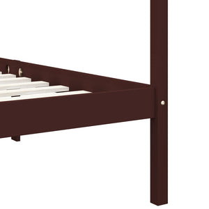 vidaXL Four-poster Bed Frame Dark Brown Solid Pine Wood 90 x 200 cm