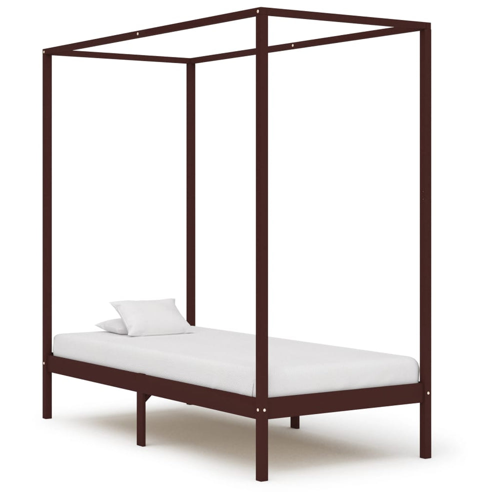 vidaXL Four-Poster Bed Frame Dark Brown Solid Pine Wood 100 x 200 cm