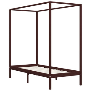 vidaXL Four-Poster Bed Frame Dark Brown Solid Pine Wood 100 x 200 cm