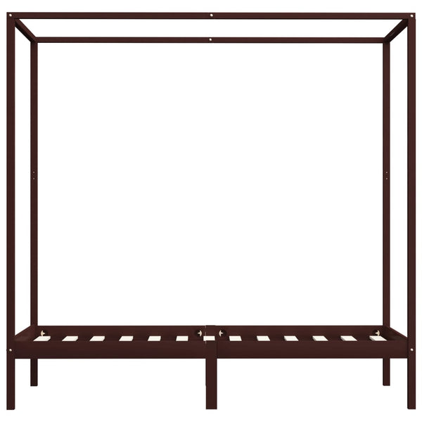 vidaXL Four-Poster Bed Frame Dark Brown Solid Pine Wood 100 x 200 cm