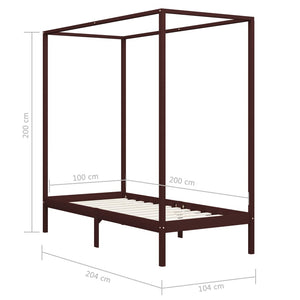 vidaXL Four-Poster Bed Frame Dark Brown Solid Pine Wood 100 x 200 cm