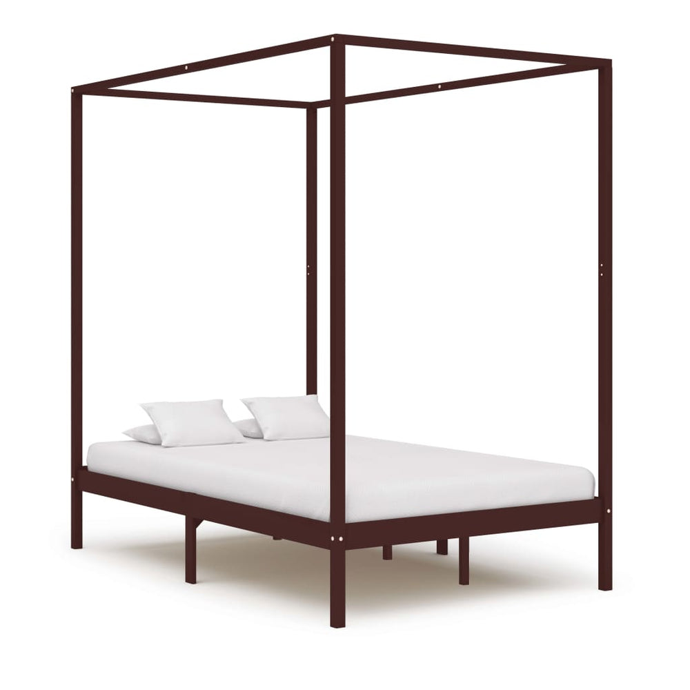 vidaXL Four-Poster Bed Frame Dark Brown Solid Pine Wood 120 x 200 cm