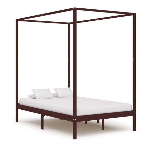 vidaXL Four-Poster Bed Frame Dark Brown Solid Pine Wood 120 x 200 cm