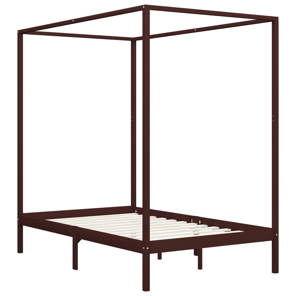 vidaXL Four-Poster Bed Frame Dark Brown Solid Pine Wood 120 x 200 cm