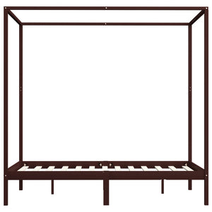 vidaXL Four-Poster Bed Frame Dark Brown Solid Pine Wood 120 x 200 cm