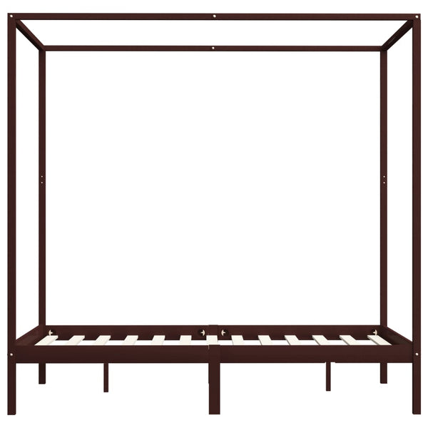 vidaXL Four-Poster Bed Frame Dark Brown Solid Pine Wood 120 x 200 cm