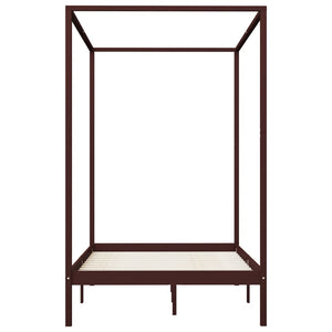 vidaXL Four-Poster Bed Frame Dark Brown Solid Pine Wood 120 x 200 cm
