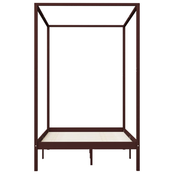 vidaXL Four-Poster Bed Frame Dark Brown Solid Pine Wood 120 x 200 cm