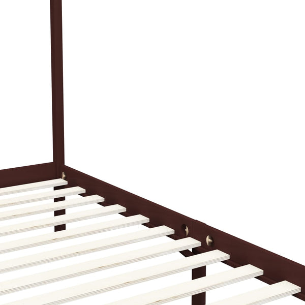 vidaXL Four-Poster Bed Frame Dark Brown Solid Pine Wood 120 x 200 cm