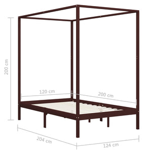 vidaXL Four-Poster Bed Frame Dark Brown Solid Pine Wood 120 x 200 cm