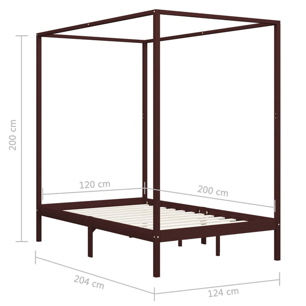 vidaXL Four-Poster Bed Frame Dark Brown Solid Pine Wood 120 x 200 cm