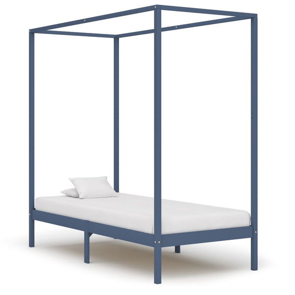 vidaXL Four-Poster Bed Frame Grey Solid Pine Wood 90 x 200 cm