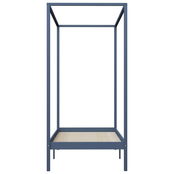 vidaXL Four-Poster Bed Frame Grey Solid Pine Wood 90 x 200 cm