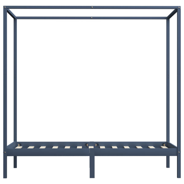 vidaXL Four-Poster Bed Frame Grey Solid Pine Wood 90 x 200 cm
