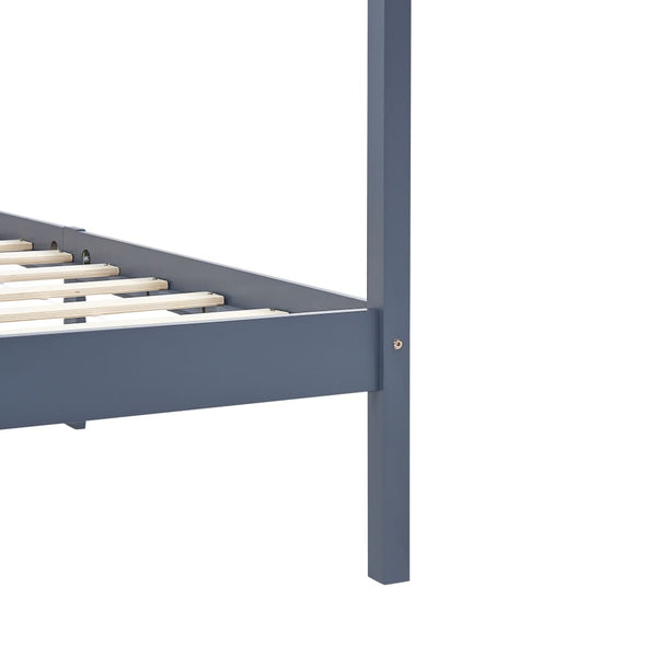 vidaXL Four-Poster Bed Frame Grey Solid Pine Wood 90 x 200 cm