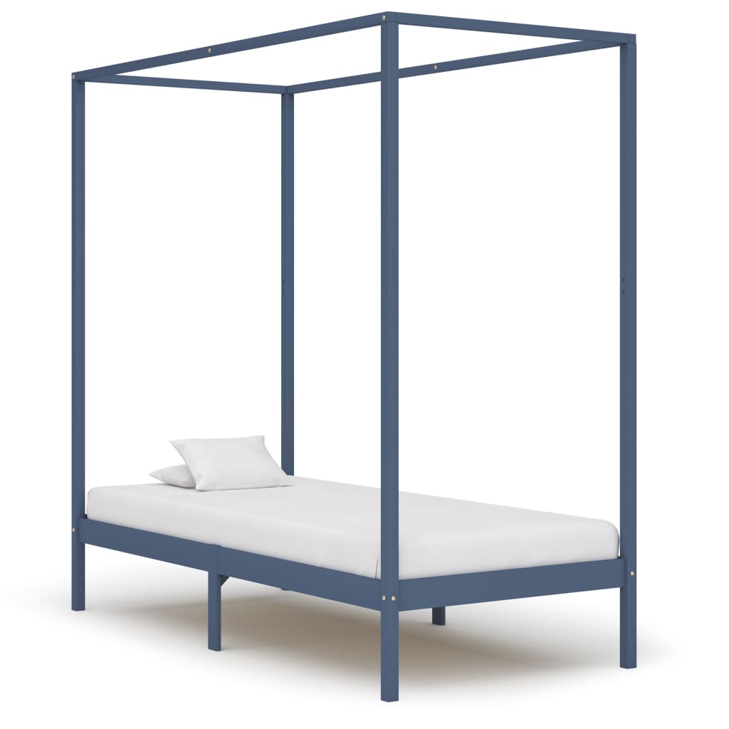 vidaXL Canopy Bed Frame Grey Solid Pine Wood 100 x 200 cm