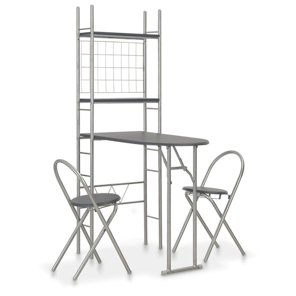 vidaXL 3-Piece Foldable Dining Set with Storage Compartment MDF and Steel Black