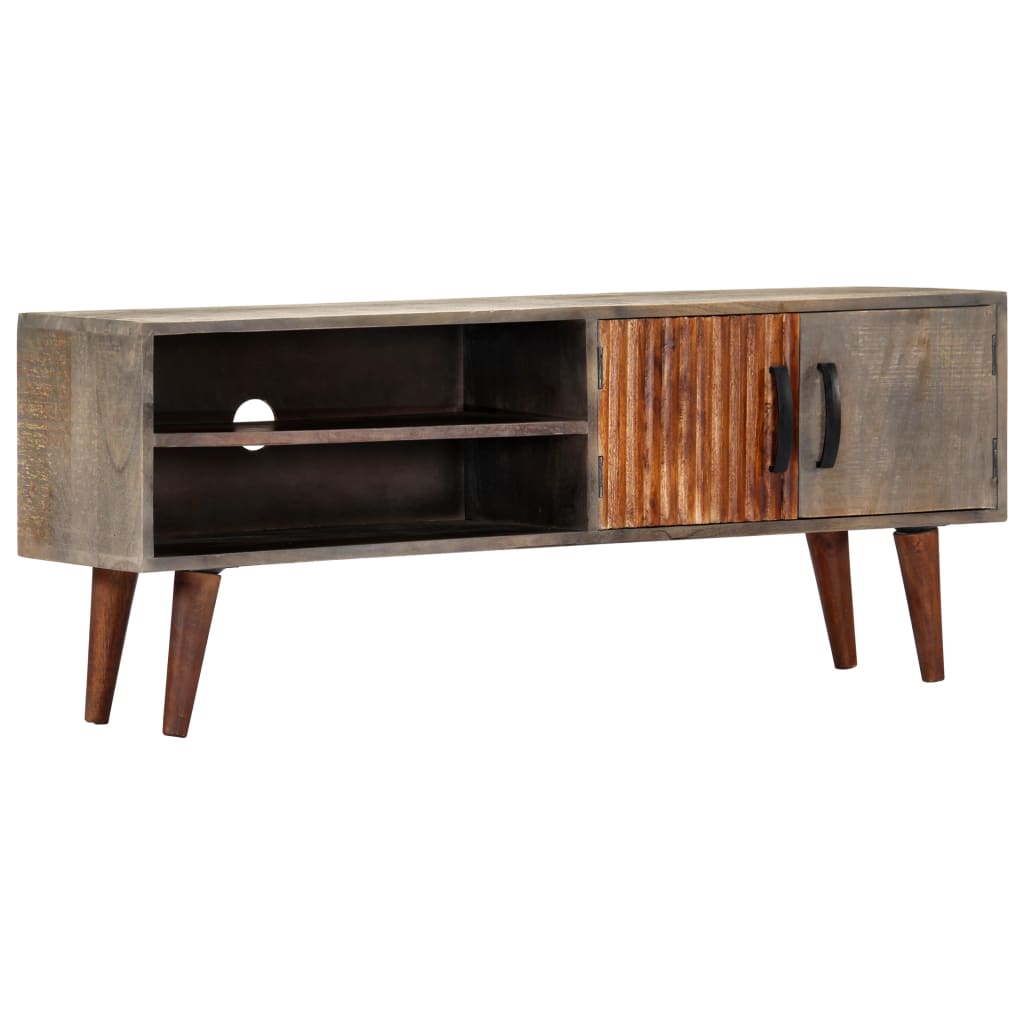 vidaXL TV Cabinet Grey 130x30x46 cm Rough Solid Mango Wood