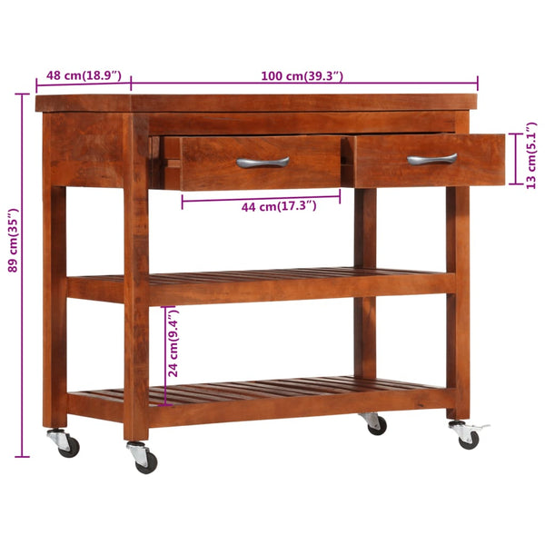 vidaXL Serving Trolley 100x48x89 cm Solid Acacia Wood
