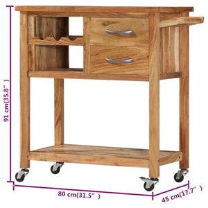 vidaXL Serving Cart 80x45x91 cm Solid Acacia Wood
