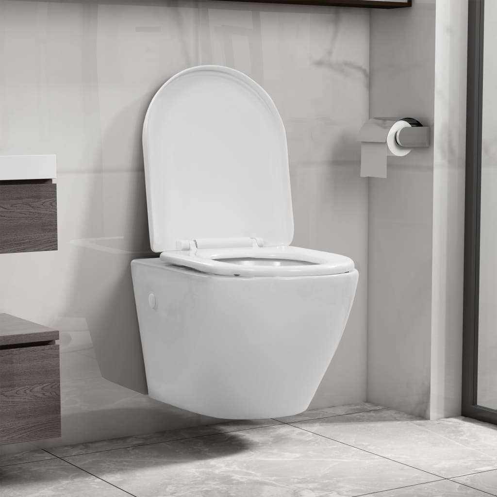 vidaXL Rimless Wall-Mounted Toilet Ceramic White