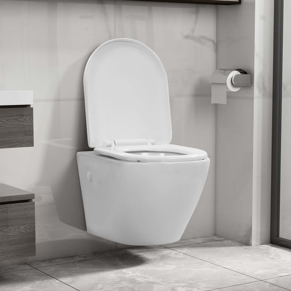 vidaXL Rimless Wall-Mounted Toilet Ceramic White