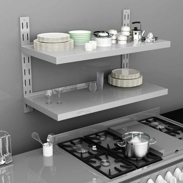 vidaXL Wall Shelf with 2 Shelves Stainless Steel 100x30 cm