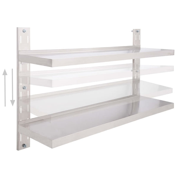 vidaXL Wall Shelf with 2 Shelves Stainless Steel 120x30 cm