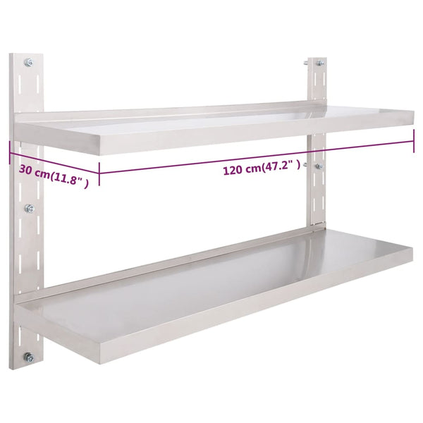 vidaXL Wall Shelf with 2 Shelves Stainless Steel 120x30 cm