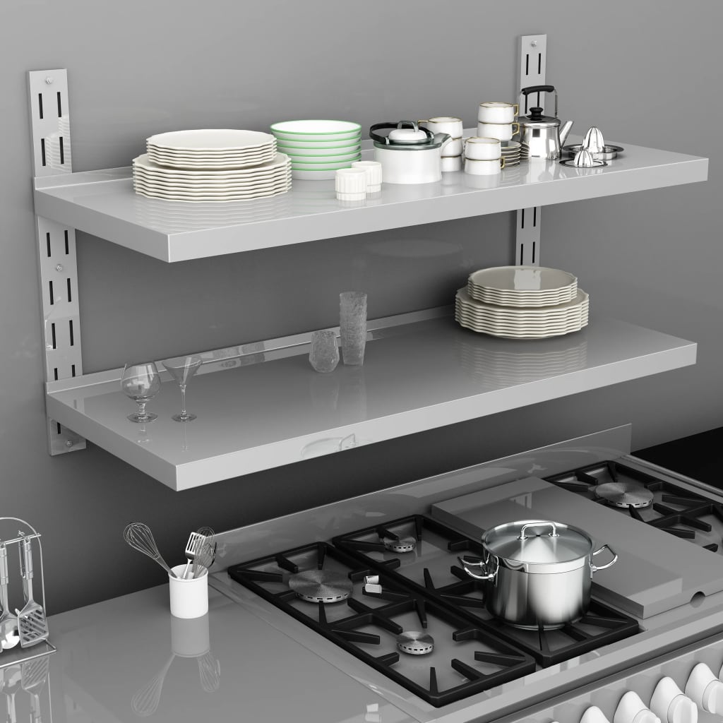 vidaXL Wall Shelf with 2 Shelves Stainless Steel 120x30 cm