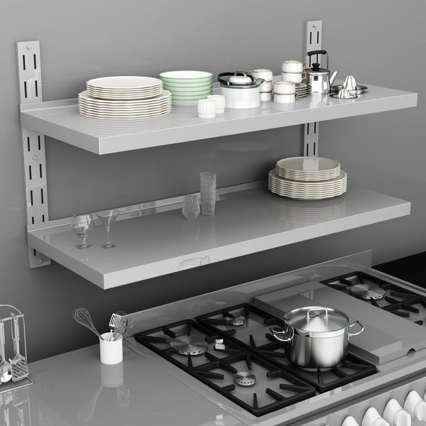 vidaXL Wall Shelf with 2 Shelves Stainless Steel 120x30 cm