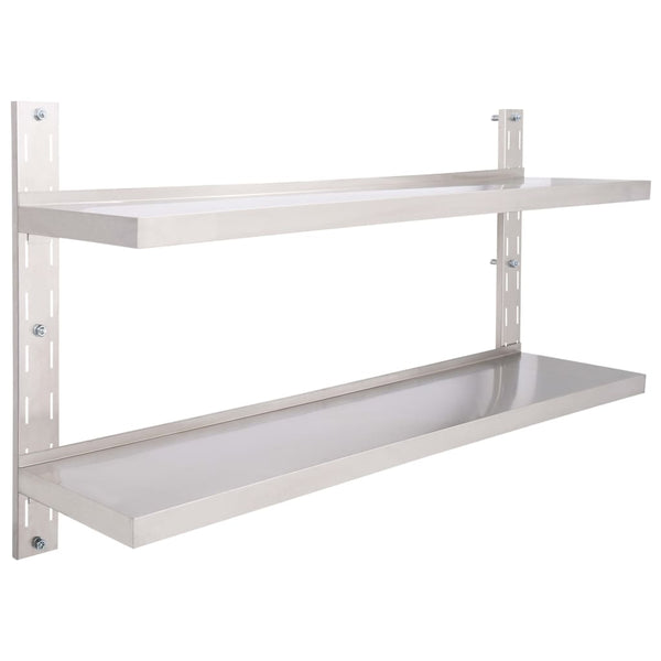 vidaXL Wall Shelf with 2 Tiers Stainless Steel 150x30 cm