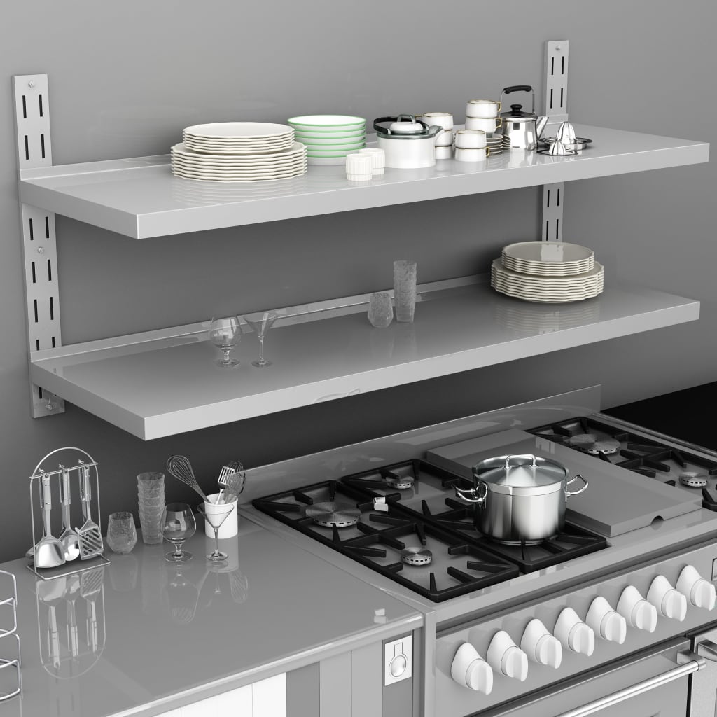 vidaXL Wall Shelf with 2 Tiers Stainless Steel 150x30 cm