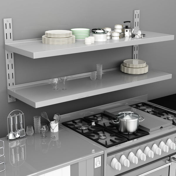 vidaXL Wall Shelf with 2 Tiers Stainless Steel 150x30 cm