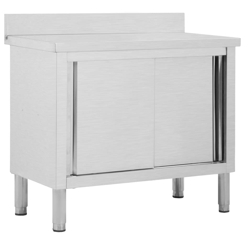 vidaXL Workbench with Sliding Doors 100x50x(95-97) cm Stainless Steel