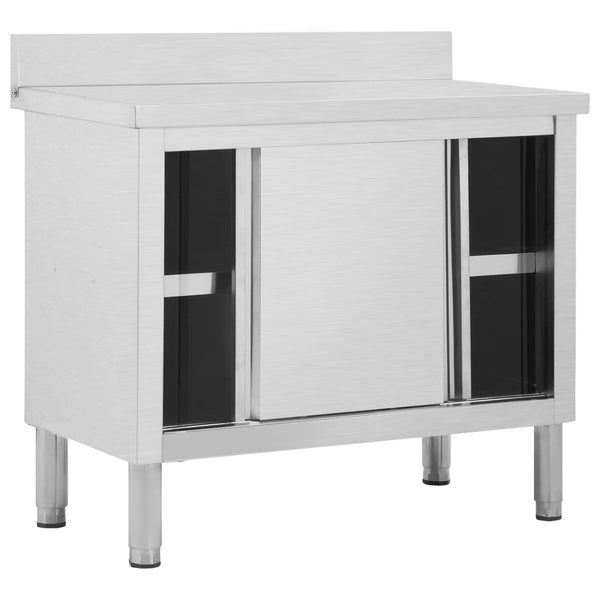 vidaXL Workbench with Sliding Doors 100x50x(95-97) cm Stainless Steel