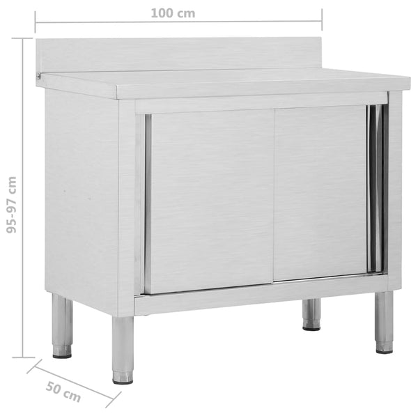vidaXL Workbench with Sliding Doors 100x50x(95-97) cm Stainless Steel