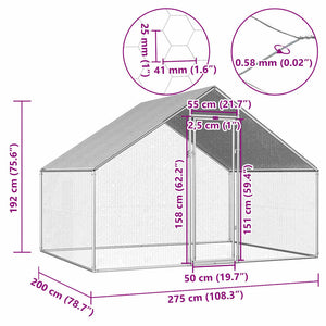 vidaXL Outdoor Chicken Coop 2.75x2x1.92 m Galvanized Steel