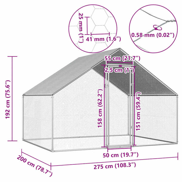 vidaXL Outdoor Chicken Coop 2.75x2x1.92 m Galvanized Steel