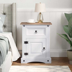 vidaXL Corona Mexican Style Bedside Cabinet White Pine Wood 53x39x67 cm