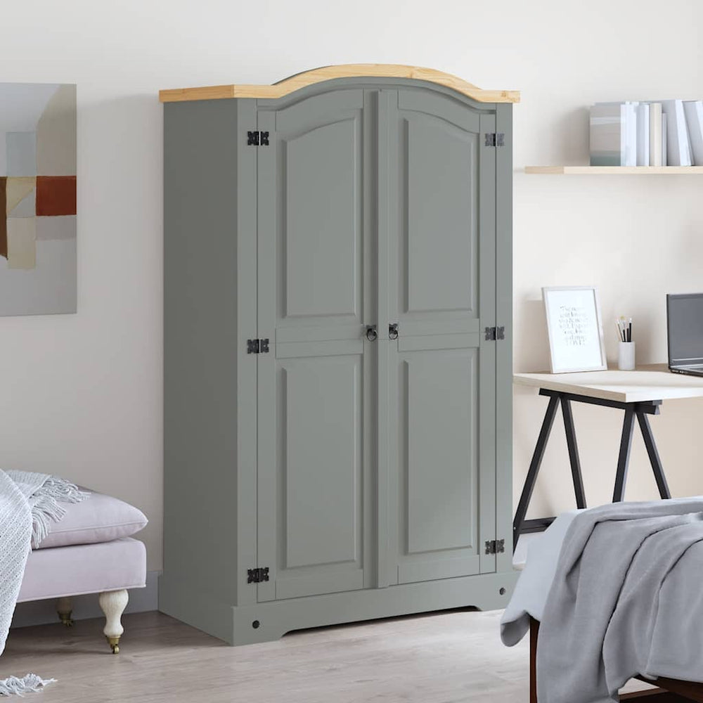 vidaXL Wardrobe Mexican Corona Style Pinewood 2 Doors Grey