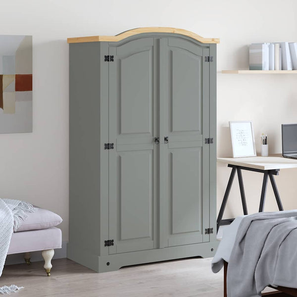 vidaXL Wardrobe Mexican Corona Style Pinewood 2 Doors Grey