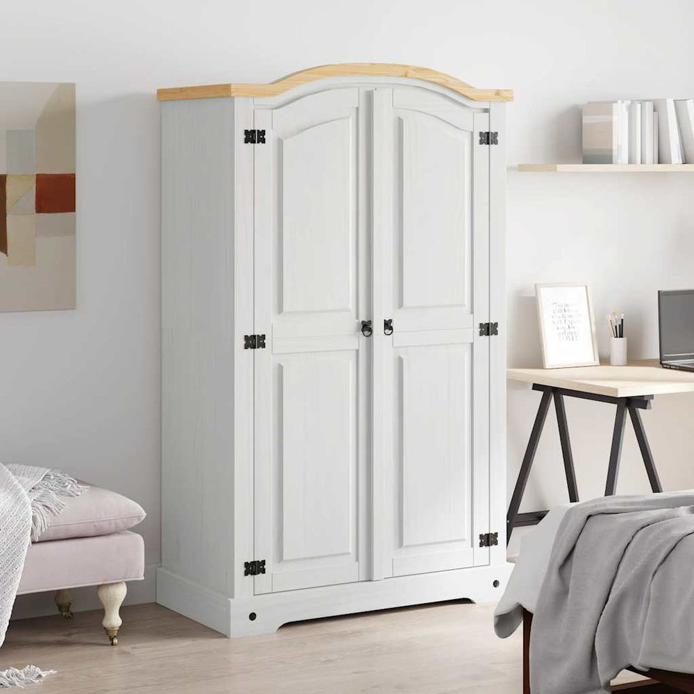 vidaXL Wardrobe Mexican Corona Style Pine Wood 2 Doors White
