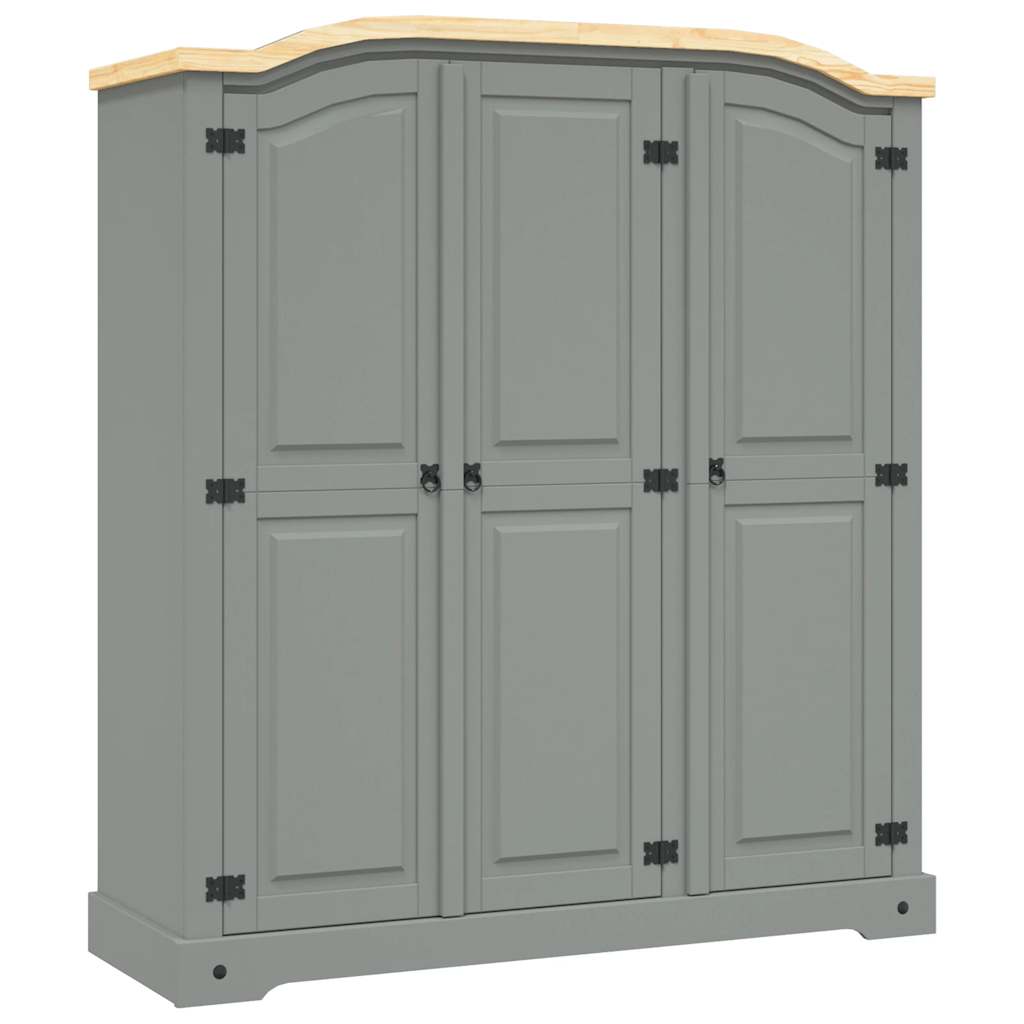 vidaXL Wardrobe Mexican Style Pinewood 3 Doors Grey